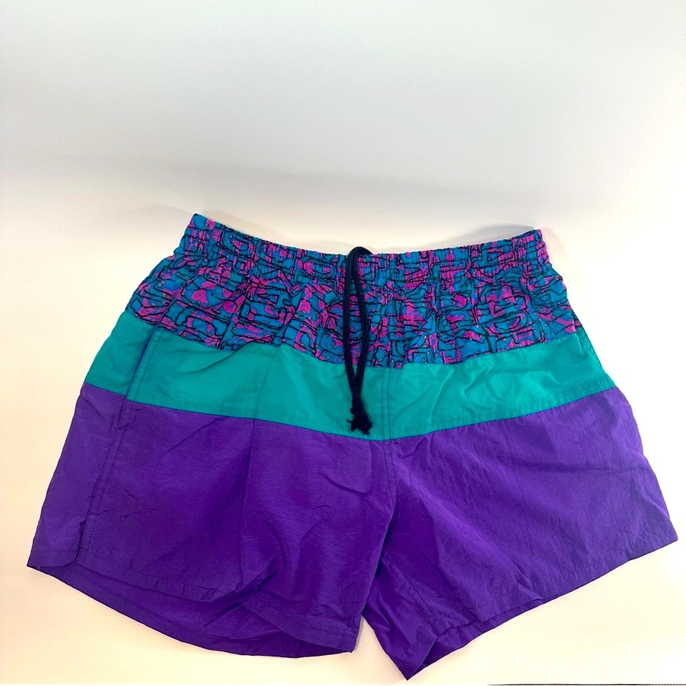 VTG Cascade Sport Men’s L 80s 90s Y2K Swim‎ Trunks Shorts Lined Colorful